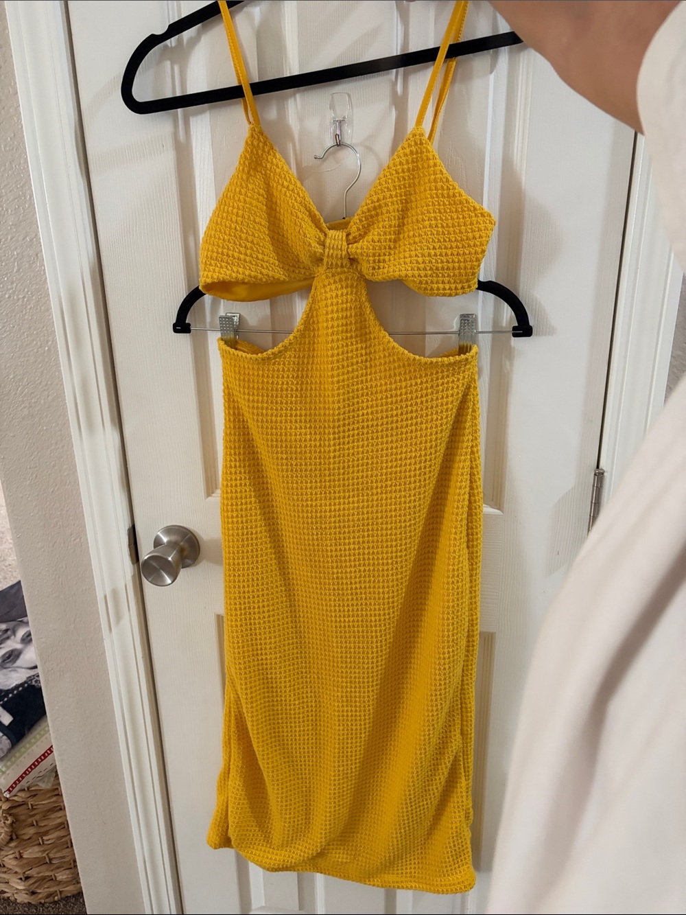 SHEIN Yellow Cutout Knit Midi Dress - size small
